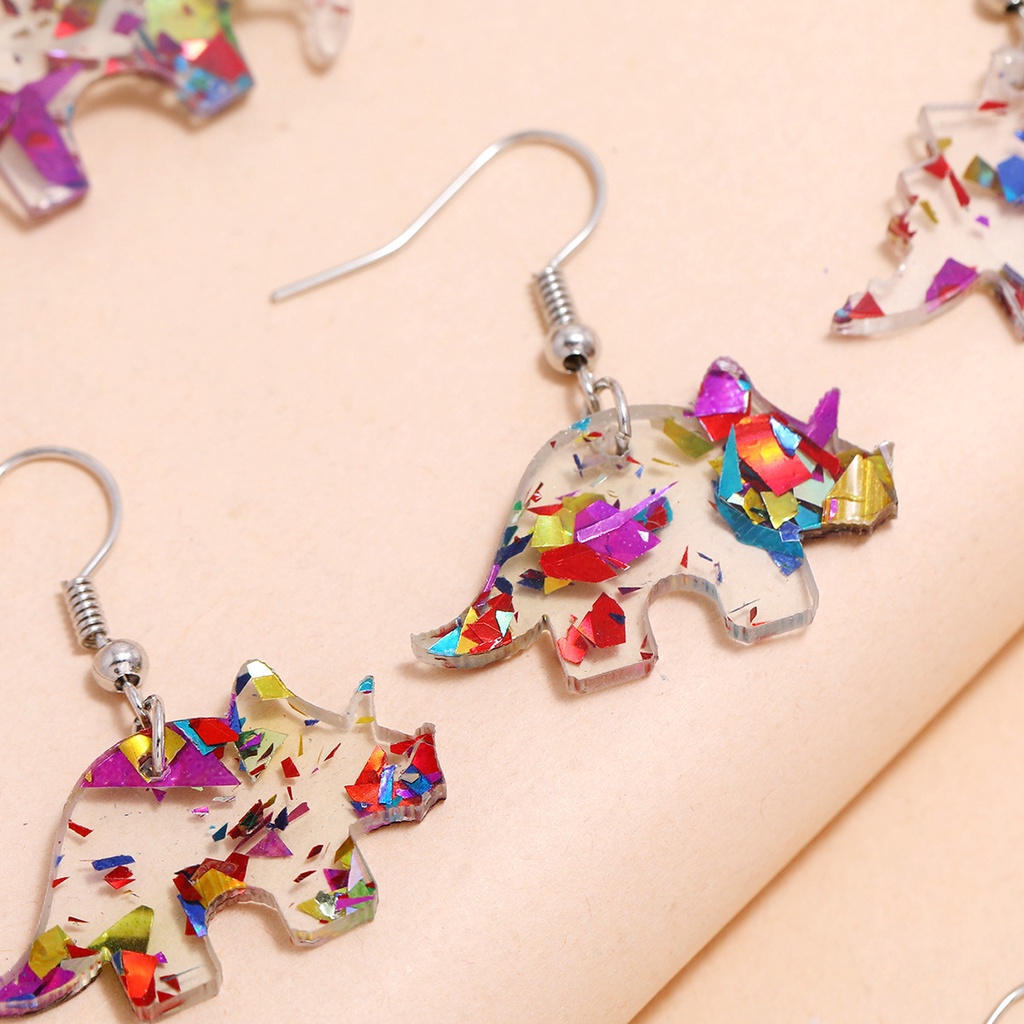 Fashion Dan Kepribadian Baru Perak Ear Hook Acrylic Akrilik Film Warna Dinosaurus Tyrannosaurus Rex Anting