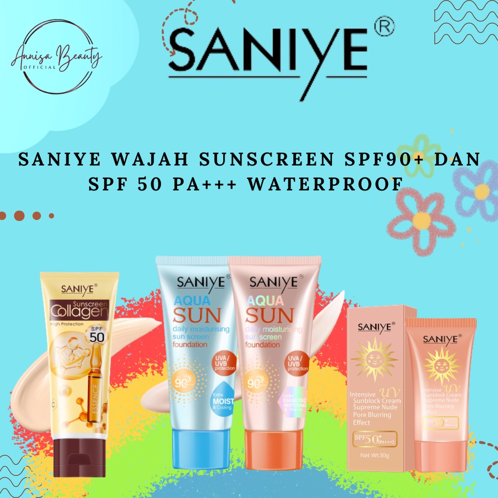 [100%ORIGINAL] SANIYE Wajah Sunscreen SPF90+ dan SPF 50 PA+++ Waterproof Foundation Pelembab Pemutih Sunblock 50ML R1190