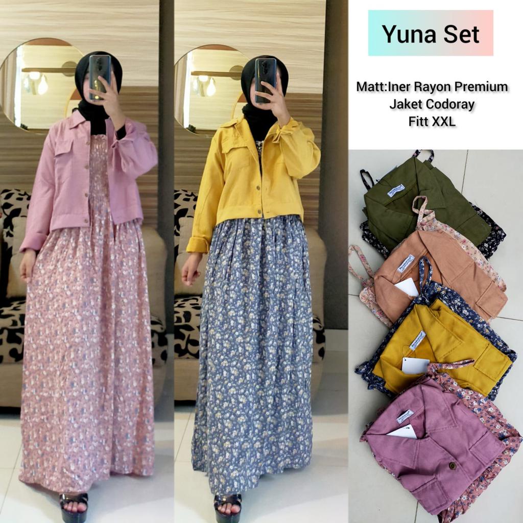 YUNA SET INER RAYON SMOKE BUNGA OUTER CODORAY SET 2IN1/MAXY DRESS SET