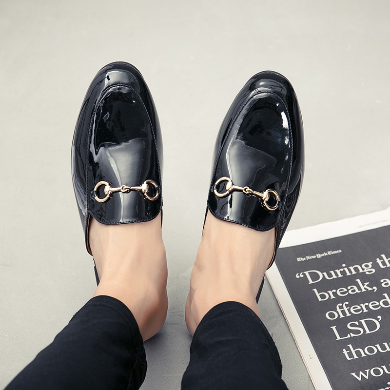 Terbaru Sepatu Kulit Loafers Mules Pantofel Glossy Pria Selop Resmi Pesta Santai Casual Tanpa Tali Cowok Murah Ringan Lentur 252