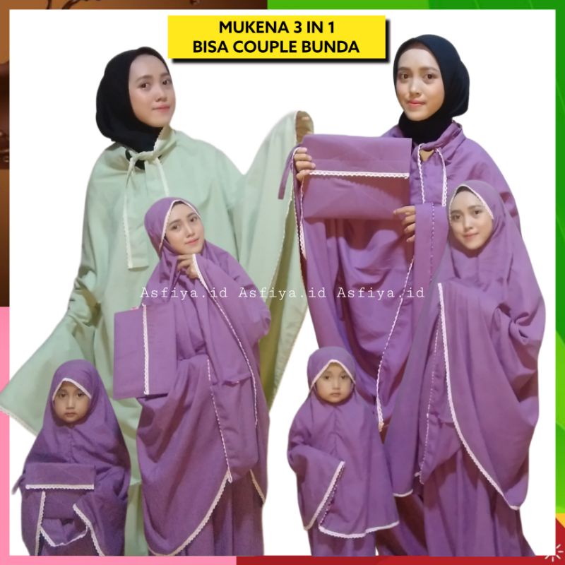 Mukena Couple ibu dan anak 3 in 1-Mukena Katun -mukena dewasa Mukenah anak usia 1.2.3.4.5.6,7 Tahun 