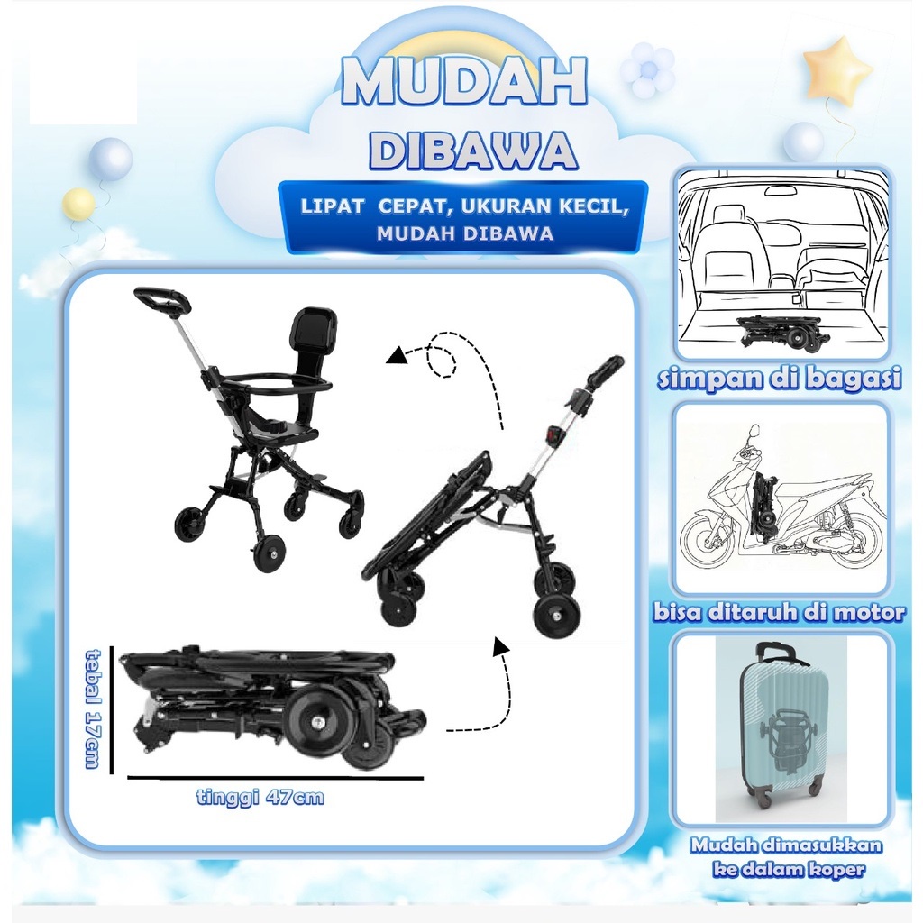 FULL SET Kereta Dorong Bayi 2 ARAH / Stroller Baby Q1 Travel