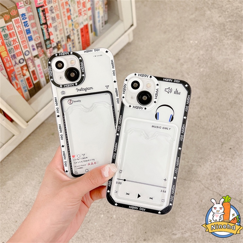 Case Tas Kartu Bening Kompatibel Untuk Iphone14 13 12 11 Pro Max X Xr Xs Max iPhone 8 7 6 6s Plus SE 2020 Musik Foto Bening Card Holder Silikon Phone Case Shockproof Soft TPU Cover