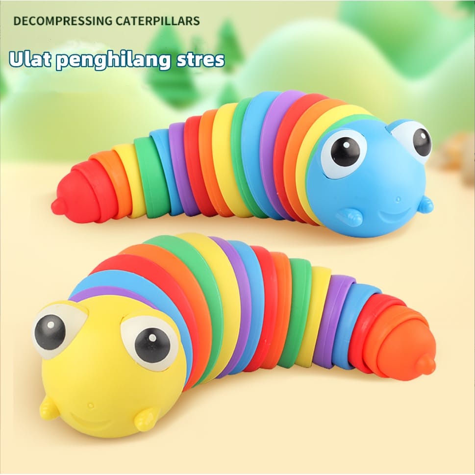 Queen Mainan Fidget Slug Ulat dan Siput Fidget Slug Toys Mainan Ulat rainbow
