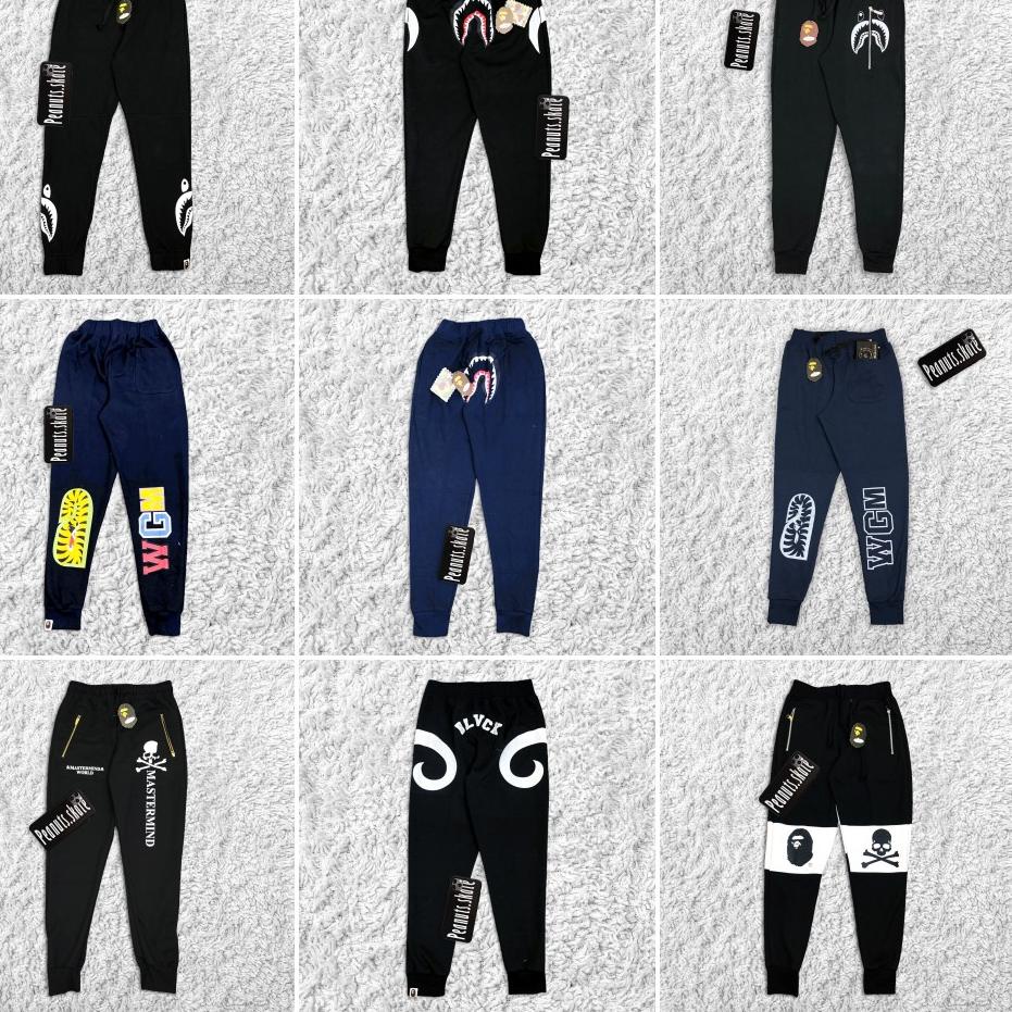 ▼ CELANA PANJANG SWEATPANTS JOGGER PANTS BAPE A BATHING APE ZIP SHARK FACE RETRO BLACK HITAM TRAININ