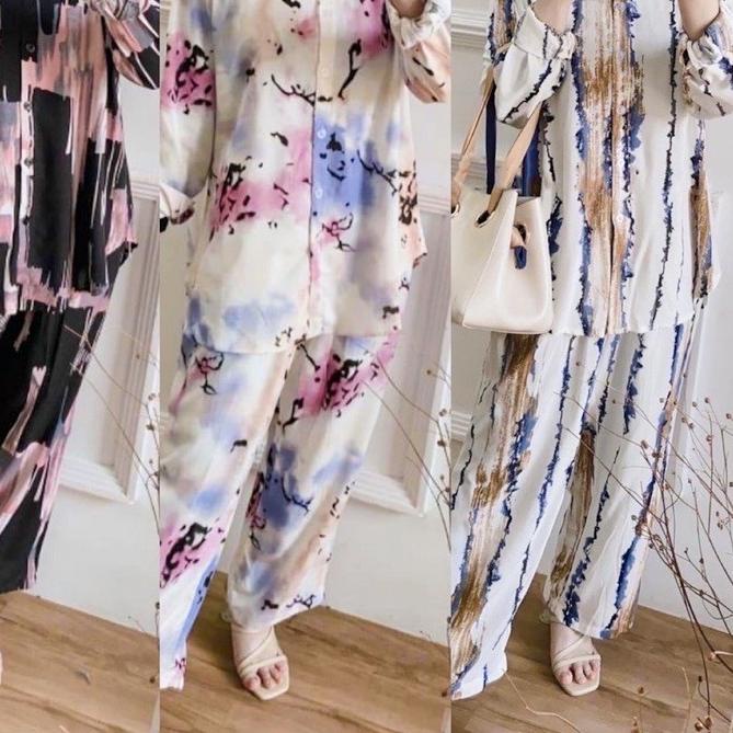 ֍ SET TIE DYE RAYON VISCOSE LENGAN PANJANG/SETELAN PIYAMA MOTIF SALUR/BUNGA MATAHARI TERBARU ECTION 