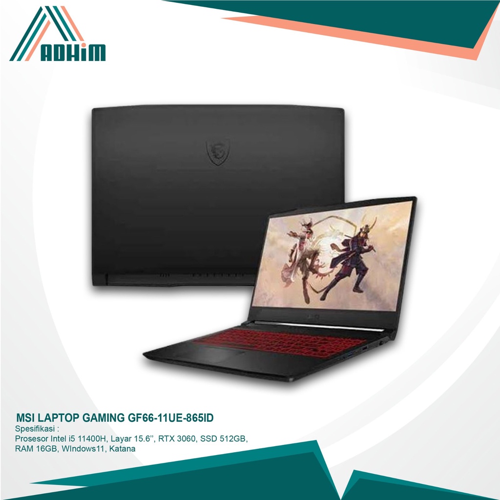 MSI LAPTOP GAMING GF66-11UE-865ID I5-11400H 16GB 512GB SSD NVME RTX 3060 6GB 15.6" FHD IPS 144HZ W11