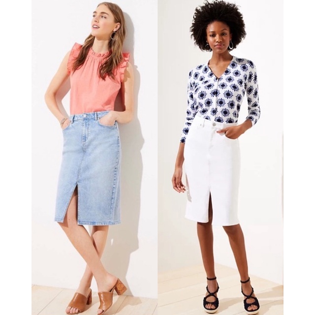 Loft Long Denim Skirt Rok Wanita Jeans