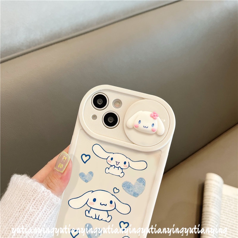 IPHONE Casing Ponsel Kompatibel Untuk Iphone11 7 8 Plus XR 13 12 Pro MAX X XS MAX Lovely Cinnamoroll Pom Pom Purin Kartun Lucu Boneka 3D Tarik Jendela Pelindung Kamera Lembut TPU Cover