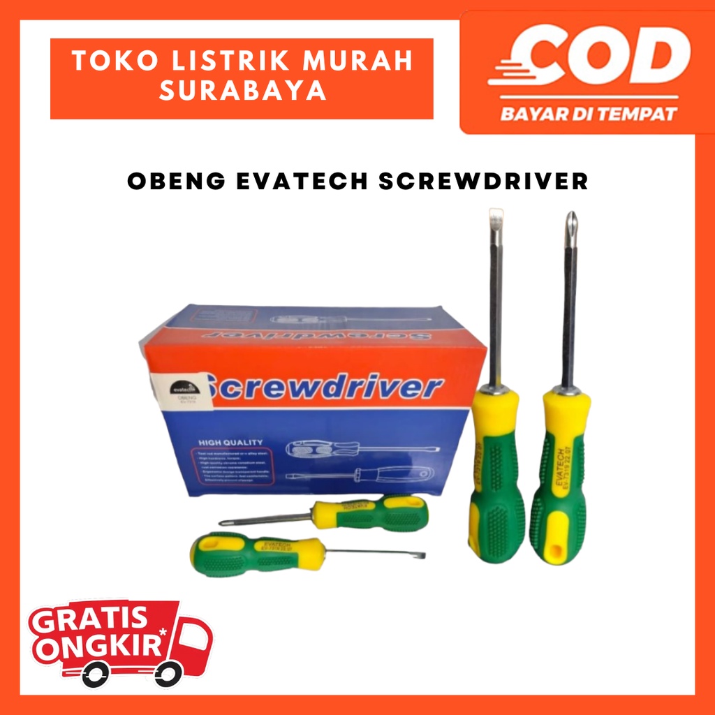 Obeng EV Screwdriver 4&quot; bolak balik + -