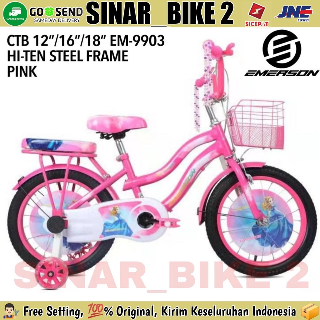 Sepeda Keranjang Anak Perempuan EMERSON EM-9903 Ukuran 12,16,18 inch Keranjang