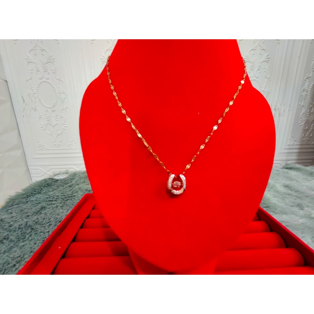 Kalung Titanium + Liontin Mata Satu  Lapis Emas Persis Emas Asli