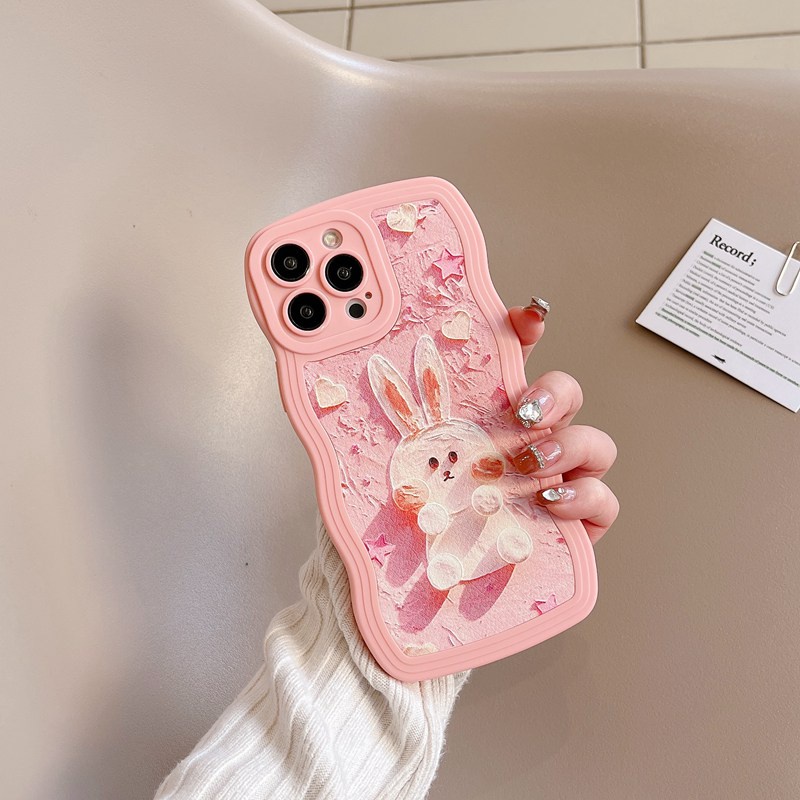 Soft Case IPhone 7 8 Plus XR XS Max 11 12 13 14 Pro Max 14 Plus SE 2020 2022 Phone Case Strawberry Bunny Women Ripple pattern Wave Case