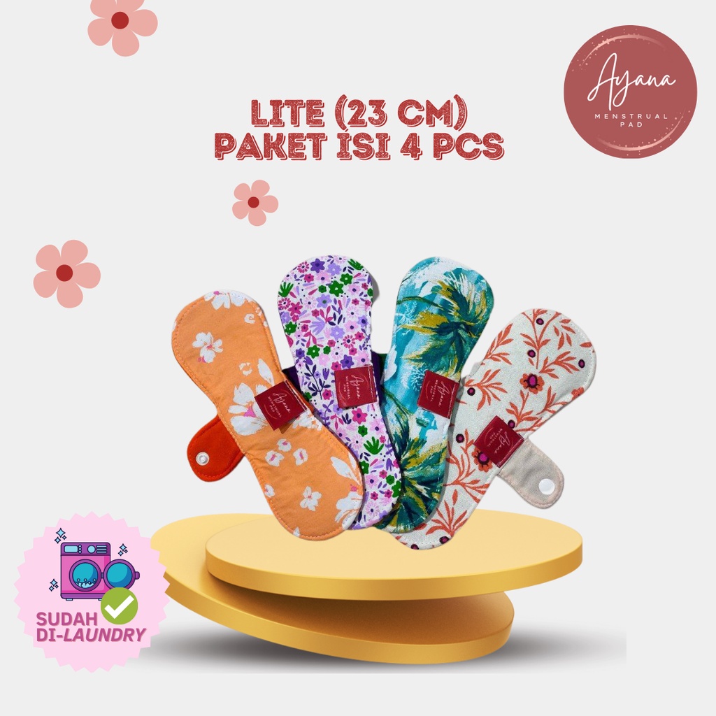 AYANA MENSTRUAL PAD PAKET LITE 23 CM ISI 4 - PEMBALUT KAIN CUCI ULANG - MENSPAD REUSABLE