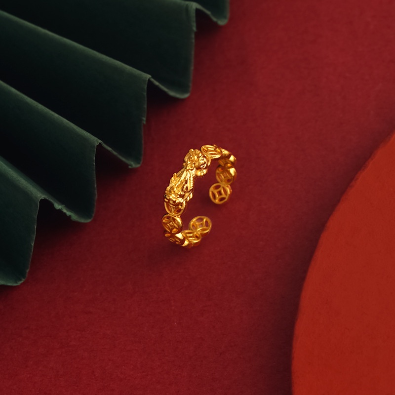 Goldkingdom Perhiasan Fashion Emas Asli Kadar 375Bangkok Aksesoris Ready Stock Koin Walet Emas Wanita Berani Minimalis Cincin Adjustable Cincin Untuk Membawa Kekayaan