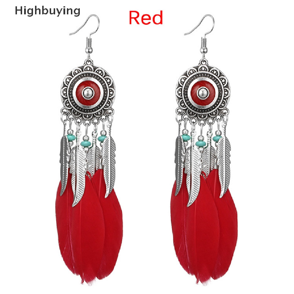 Hbid Bohemian Bulu Daun Rumbai Anting Juntai Boho Drop Menjuntai Earrings Perhiasan Glory