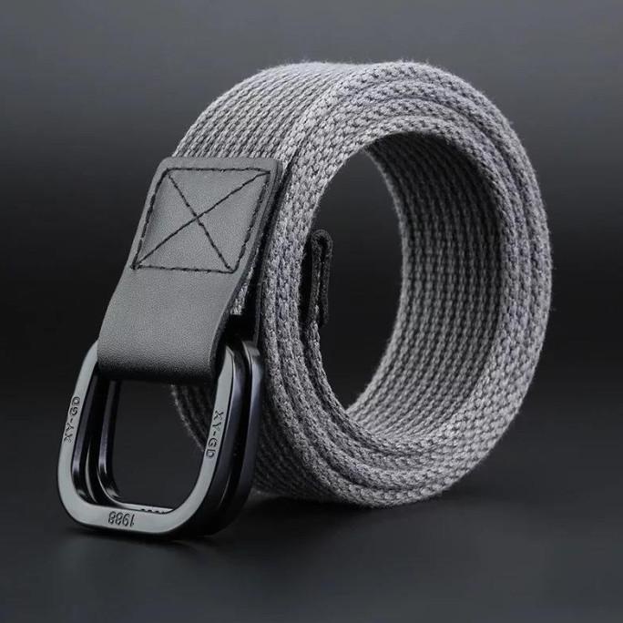 BREWYN Double Metal Buckle Canvas Belt/Ikat pinggang pria - JABBER - Abu -abu Tua