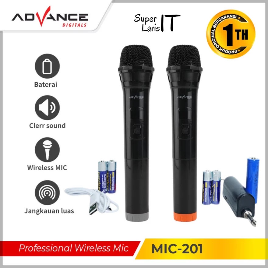 Mic/Microphone Wireless Karaoke Double Advance MIC-201
