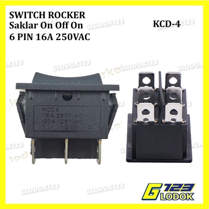 Saklar Power Switch DPDT Tombol ON OFF ON Roker Rocker Besar 16A 250V