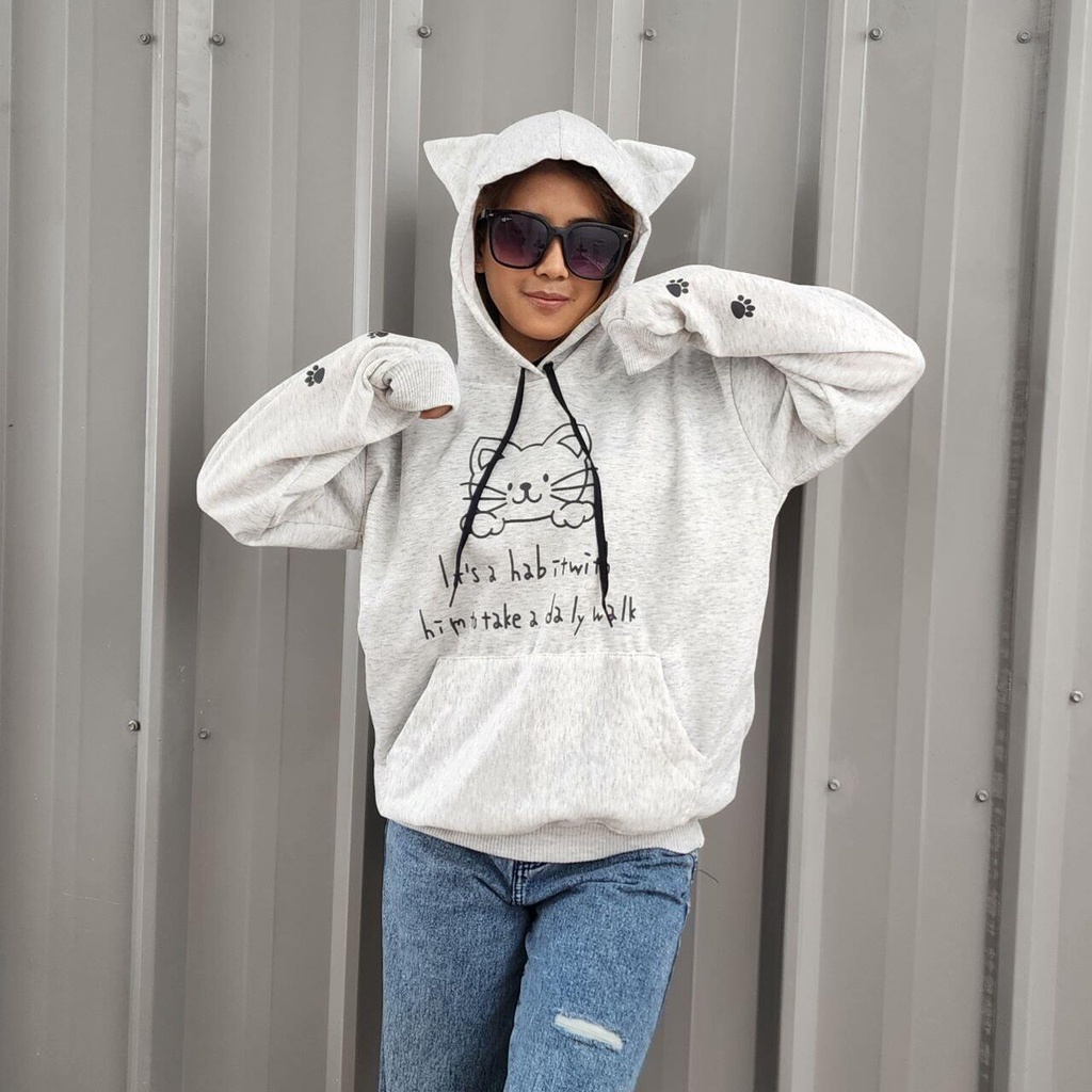 Sweater Hoodie Wanita Telinga Kucing