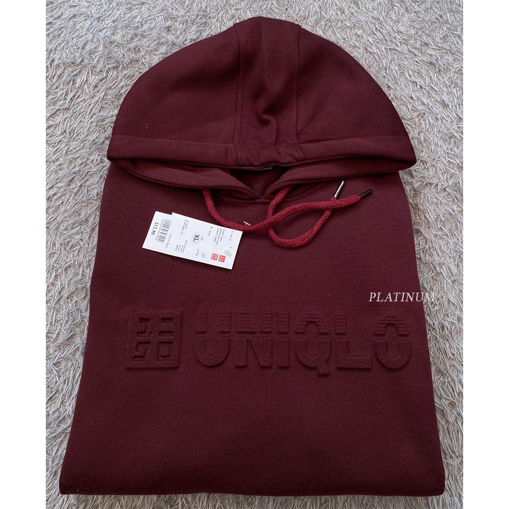 HOODIE JAKET SWEATER UNIQLO EMBOSS - SABLON TIMBUL MAROON PREMIUM QUALITY