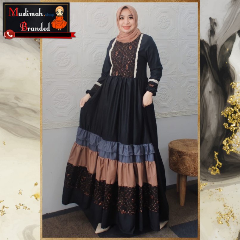 Gamis DEURA D313 / Gamis Wanita Lebaran / Gamis Pesta Hitam / Gamis Remaja Original - MUSLIMAH BRAND