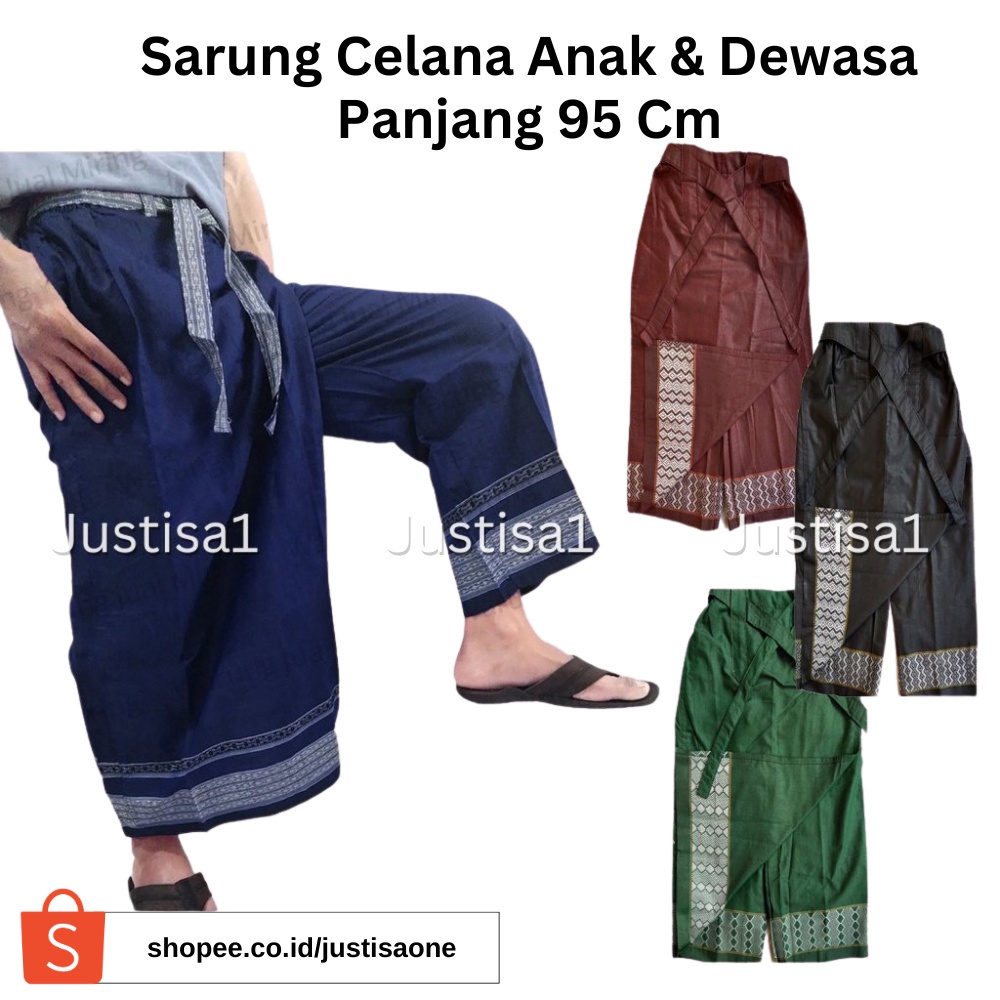 Sarung Celana Instan Remaja Dewasa - Sarcel Celsar Cesar Celarung Instant Pria Laki Muslim Cowo Cowok Polos Warna Motif Islam Sholat Shalat Solat Salat Jumbo Panjang Karet Pinggang Murah Adem Tebal Awet Kantong Hitam Abu Coklat Biru Merah Motif Kotak