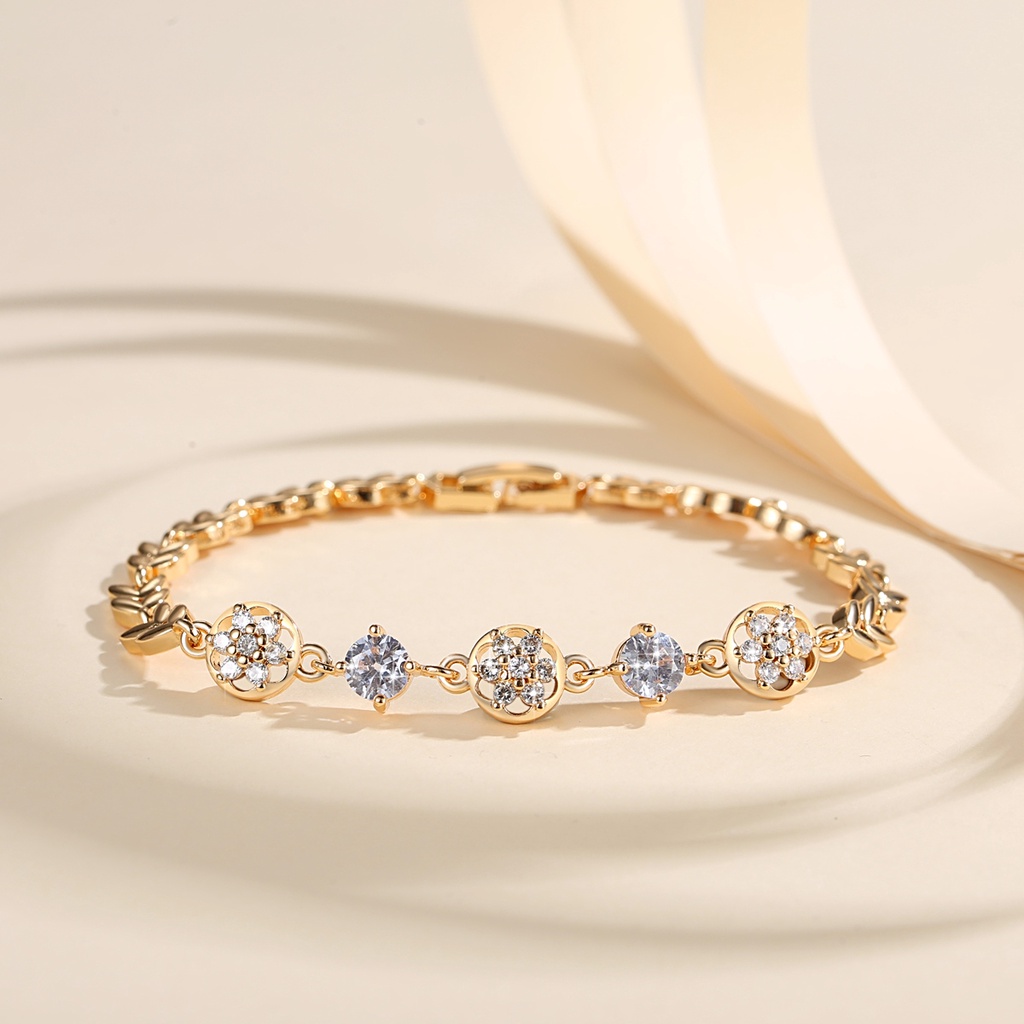 Y936 [COD✔] Gelang Berlian Bunga Mewah Wanita Titanium Premium Lapis Emas Anti Karat Tdk Luntur Untuk Wanita Perhiasan