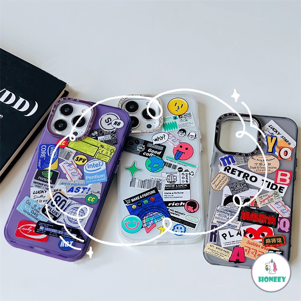 IPHONE Mewah Matte Plating Graffiti Ticket Phone Case Kompatibel Untuk Iphone11 12 13 14 Pro Max Kamera Perlindungan Shockproof Bumper Soft Cover