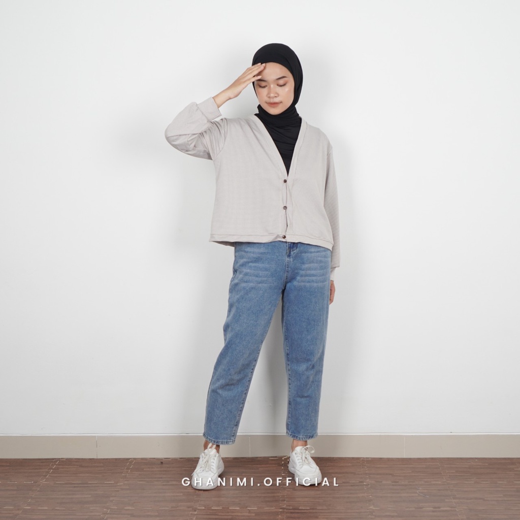 Ghanimi - Haura Cardigan / Outer Knit Motif / Outer rib crop / outer motif gingham kancing shanghai / outer casual formal / cardigan rajut tebal motif kotak kotak