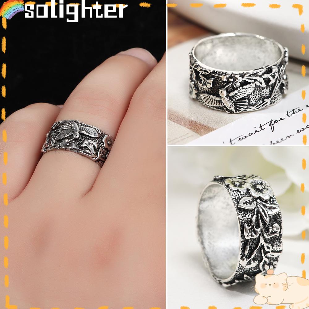 Solighter Pretty Flower Ring Fashion Perhiasan Pertunangan Pesta Ukuran 5-10 Hummingbird Rings