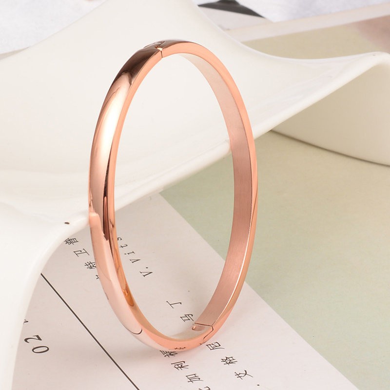 Gelang Pasangan | Gelang Bangle Bahan Titanium Steel | Gelang Bentuk Bulat Gaya Minimalis Untuk Wanita  | Rose Gold 18k | Kotak Hadiah Untuk Hadiah