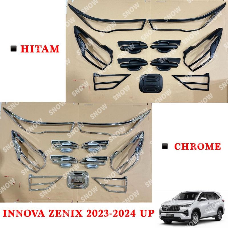 Paket Garnish Lampu Depan Belakang Outer Handle Tank Cover Innova Zenix 2023 2024 up Hitam Chrome Carbon