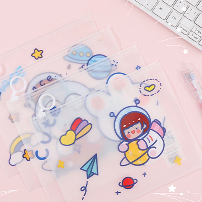 Kartun Tas Cincin Ritsleting Kapasitas Besar Tahan Air Transparan File Folder Dokumen Organizer