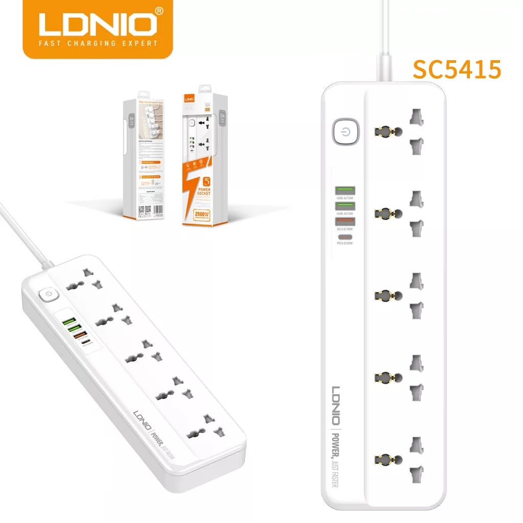 AKN88 - LDNIO SC5415 DEFENDER SERIES - Colokan Listrik 5 Socket 4 USB Port
