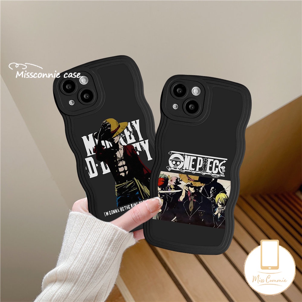 Anime One Piece Soft Tpu Phone Case Kompatibel Untuk iPhone 11 Pro Max7 8 Plus X XR XS Max 13 11 12 14 Pro Max 14 6s 6 Plus SE 2020 Wavy Edge Cartoon Luffy Black Cover