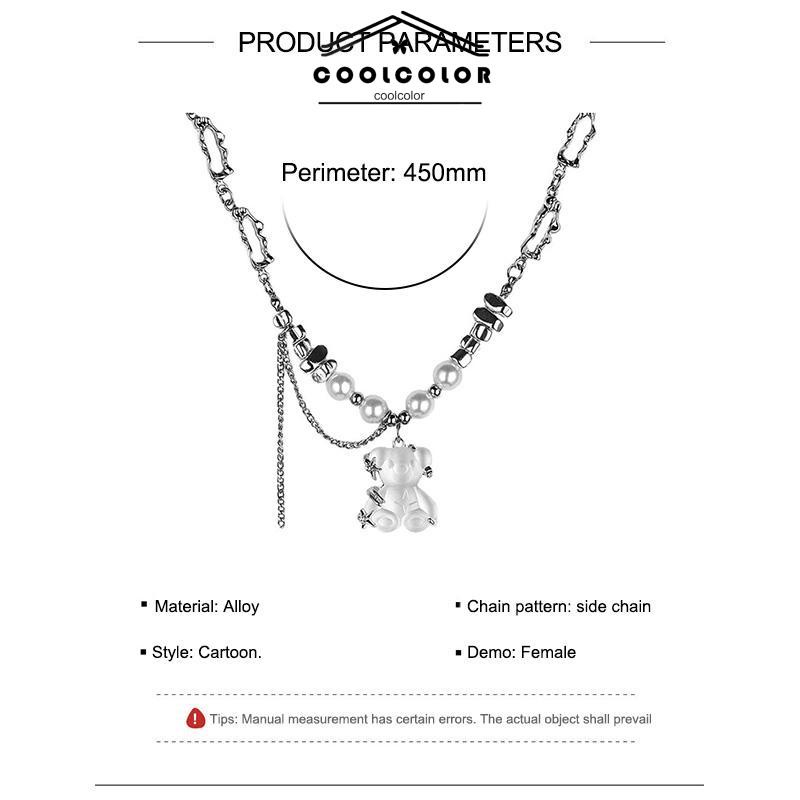 COD❤️Kalung beruang rumbai mutiara rantai tulang selangka kepribadian angin sejuk yang manis dan sejuk perempuan- cl