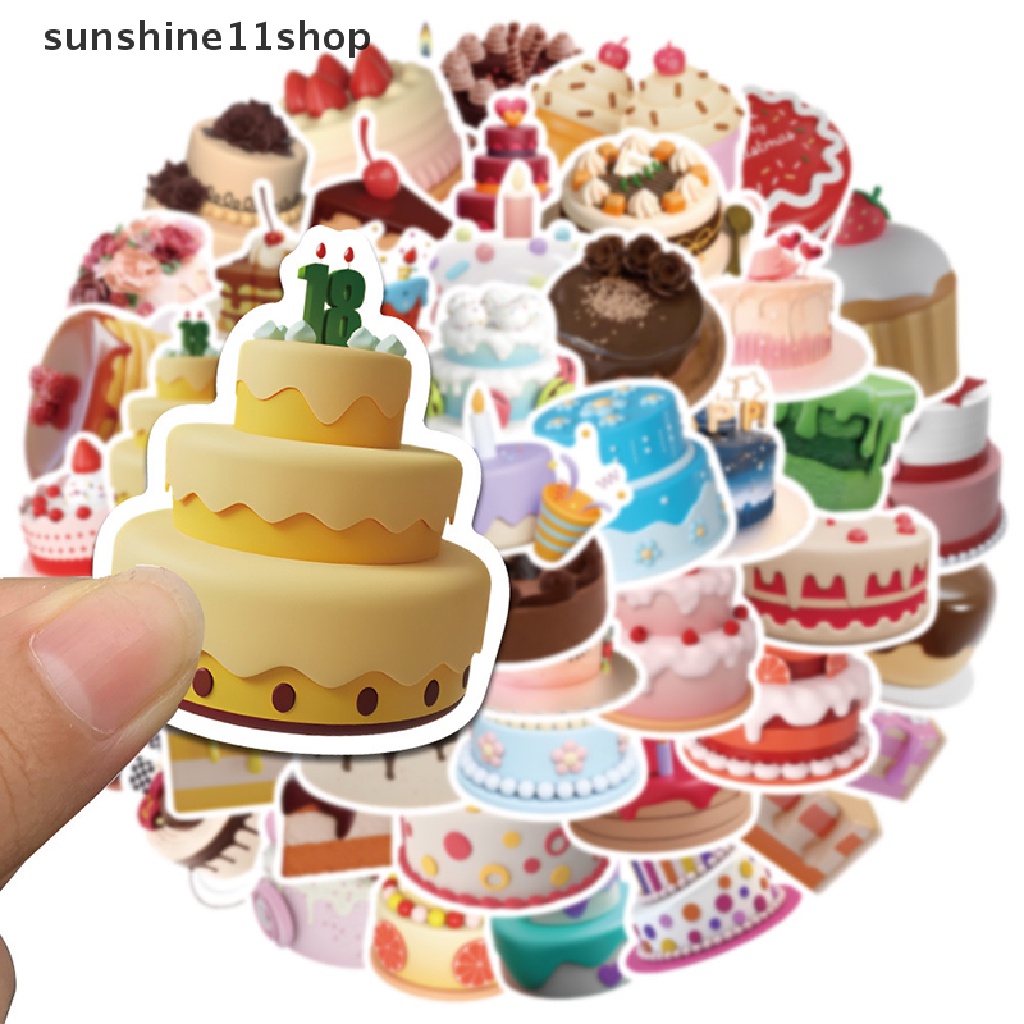 Sho 50pcs Ins Style Stiker Kartun Kue Makanan Decals DIY Kulkas Telepon Koper Laptop Notebook Mobil Stiker Dinding Mainan Anak N