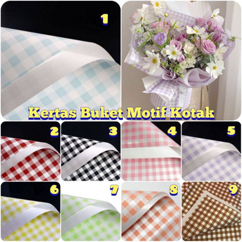 

3 lembar Flower wrapping korean Plaid Cellophane kotak kotak Kertas Buket Motif Kotak Flower Wrapping Paper Square Pattern Cellophane plaid Korean plaid kertas bunga motif kotak kotak