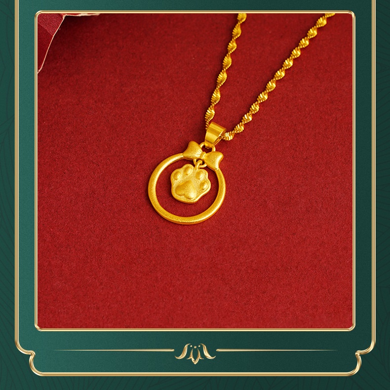 Goldkingdom Fashion Perhiasan 24 K Bangkok Aksesoris Ready Stock Cute Cat Paw Pendant Cute Tie Sweet Kalung Wanita Segar Liontin