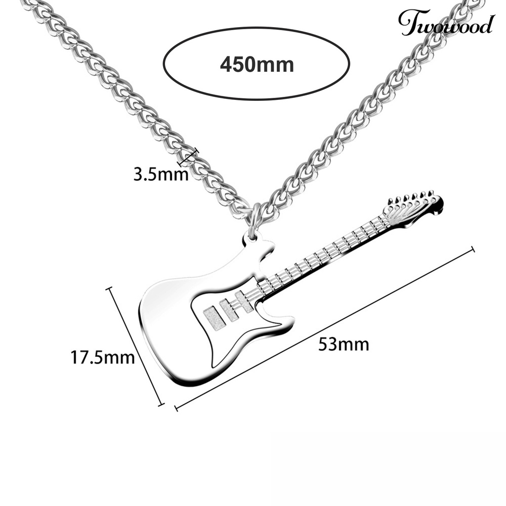 Twowood Pria Kalung Punk Keren Hip Hop Kepribadian Stainless Steel Bass Gitar Liontin Klavikula Kalung Fashion Perhiasan