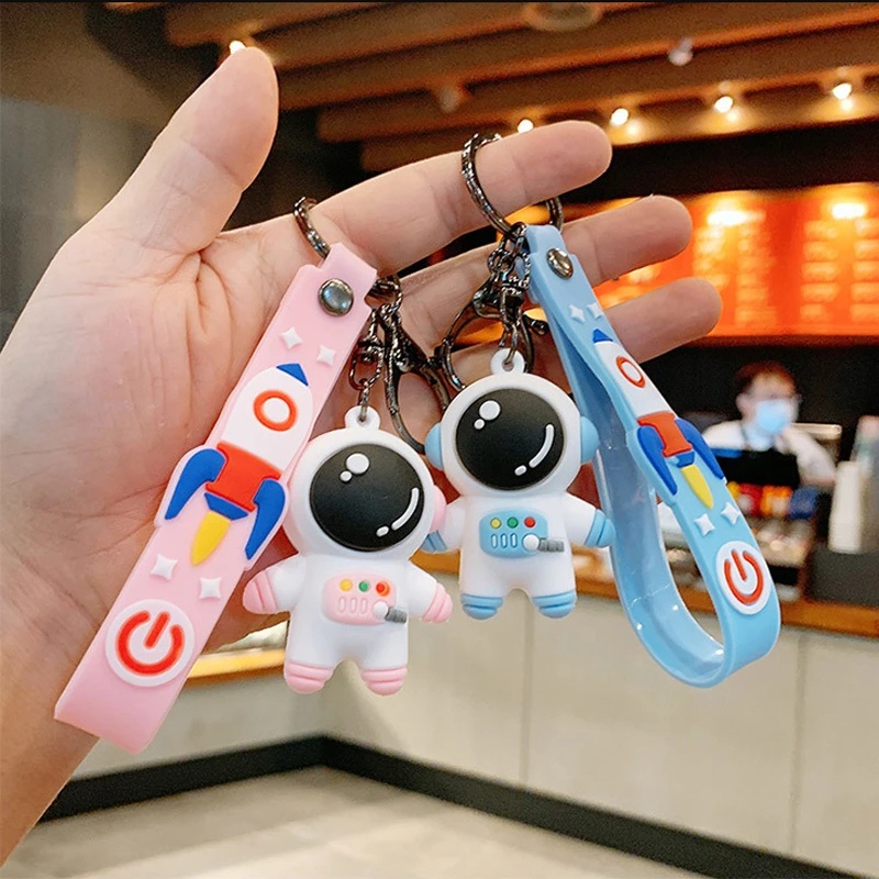 Kreatif Lucu Kartun Lembut PVC Astronot DIY Gantungan Kunci Spaceman Gantungan Kunci Mobil Pasangan Ransel Liontin Keychain Aksesoris