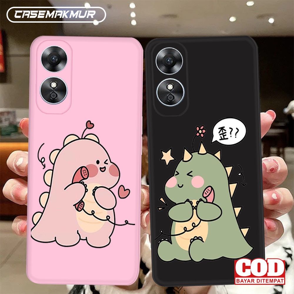 [FMM39] Case couple Dino Oppo A17 2022 - kesing softcase macaron all type casing pro kamera fashion 