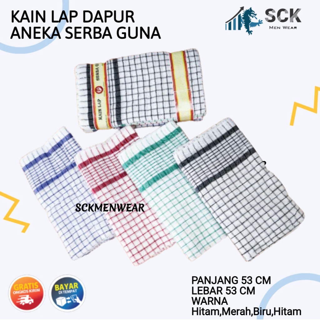 [ISI 3] KAIN LAP SERBA GUNA DAPUR / SERBET MAKAN MOTIF KOTAK KAIN KATUN - sckmenwear GROSIR