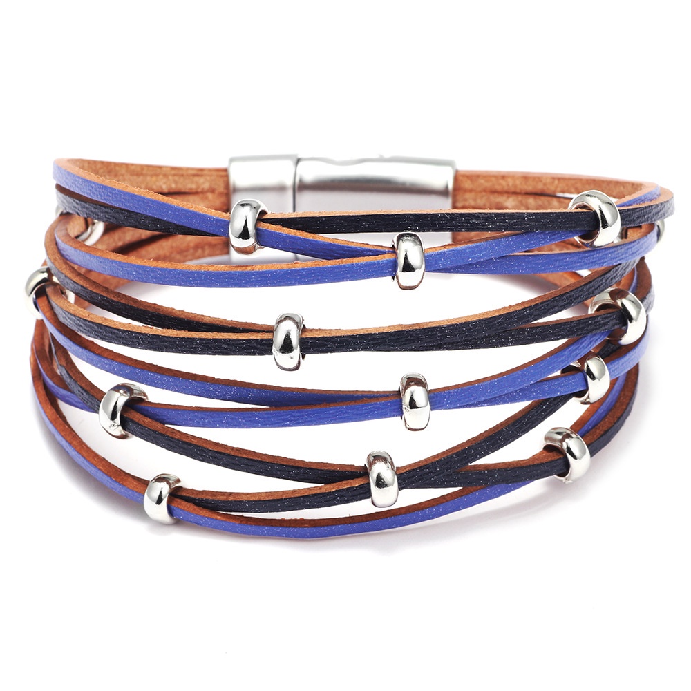 Gelang Multilayer Bahan Kulit Dengan Manik-Manik Magnetik Gaya Eropa Amerika Untuk Wanita