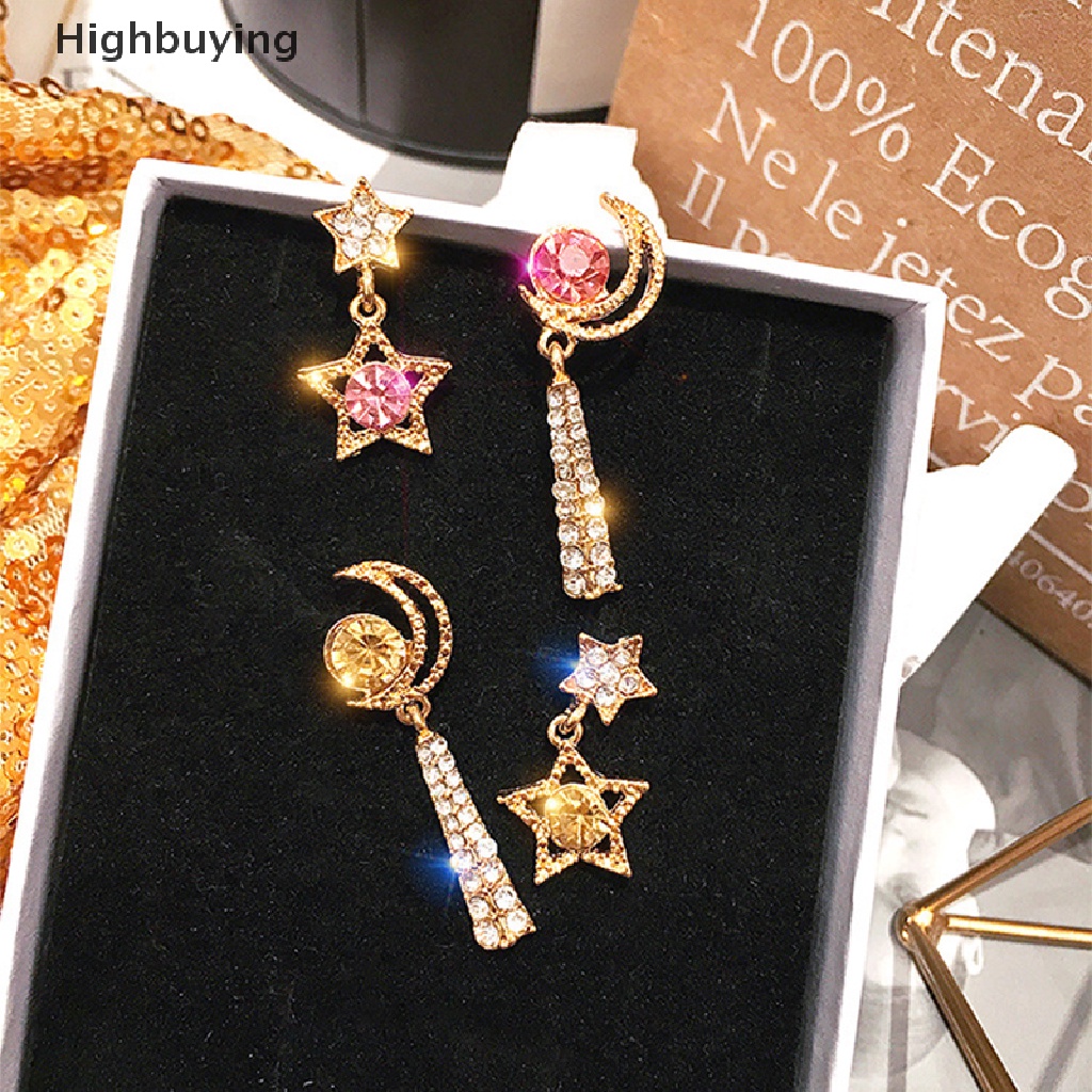 Hbid Fashion Kristal Asimetris Bintang Bulan Drop Menjuntai Anting Pernyataan Perhiasan Hadiah Glory