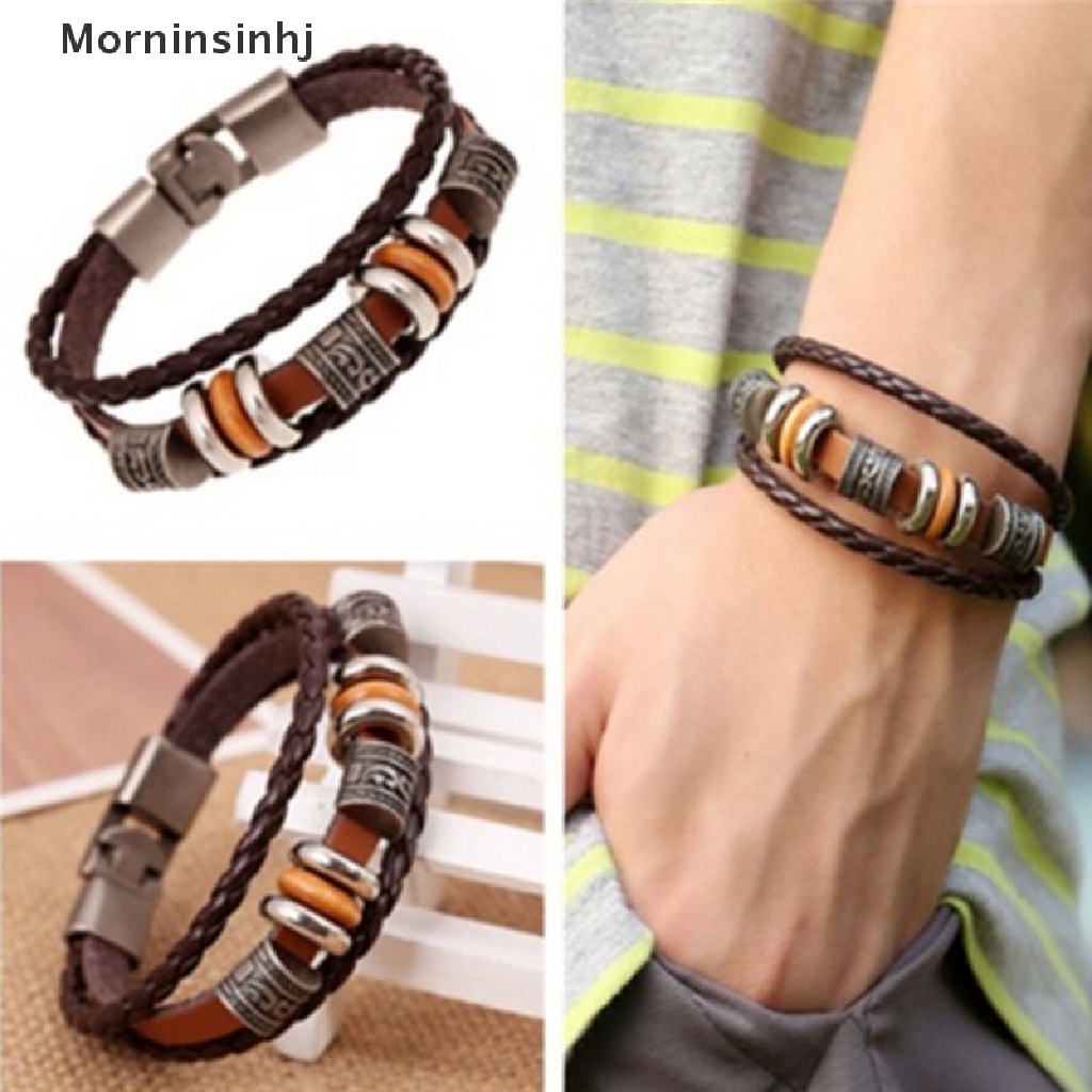 Mornin Retro Gelang Kulit Fashion Pria Punk Gelang Handmade Gelang Kulit Coklat id