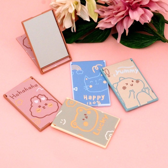 Cermin Kotak Saku Portable Mini Motif Animal Lucu Kaca Lipat Make Up Travel F946