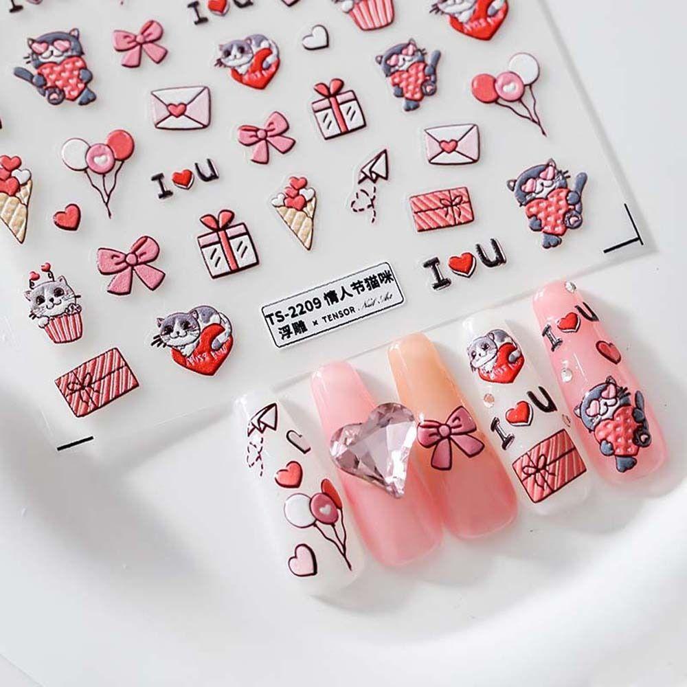 AUGUSTINA Agustina Bunga Stiker Kuku Wanita Ins Style Daun Love Hati Pink Huruf Nail Art Dekorasi