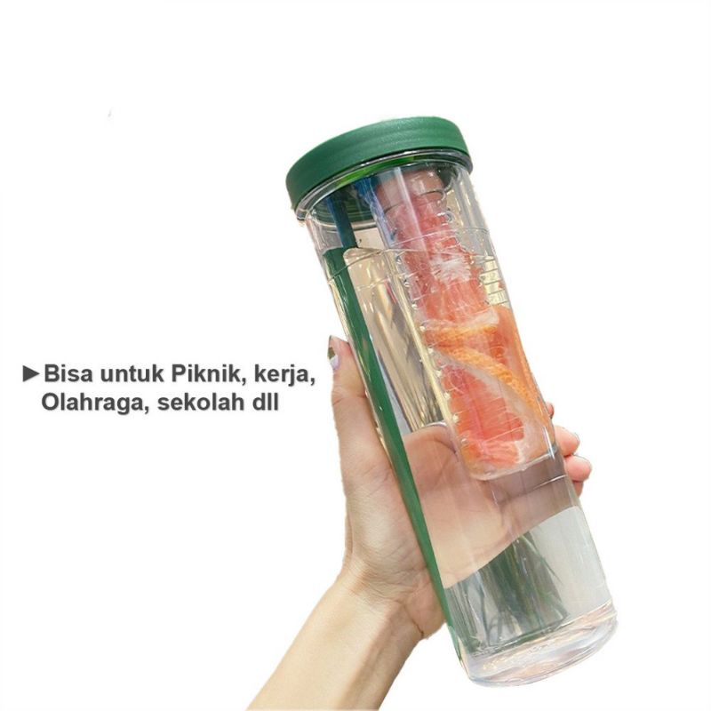 Botol Minum Transparan Infused Water Botol Minum Sedotan Lipat Botol Minum Herbal Yang Lagi Viral